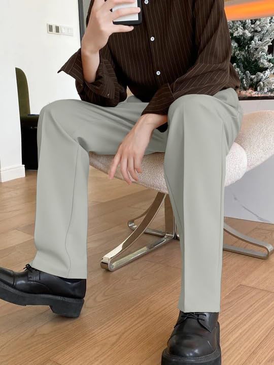 KARGEENS Loose Korean Baggy Formal Pants for Men - Light Green - Image 5