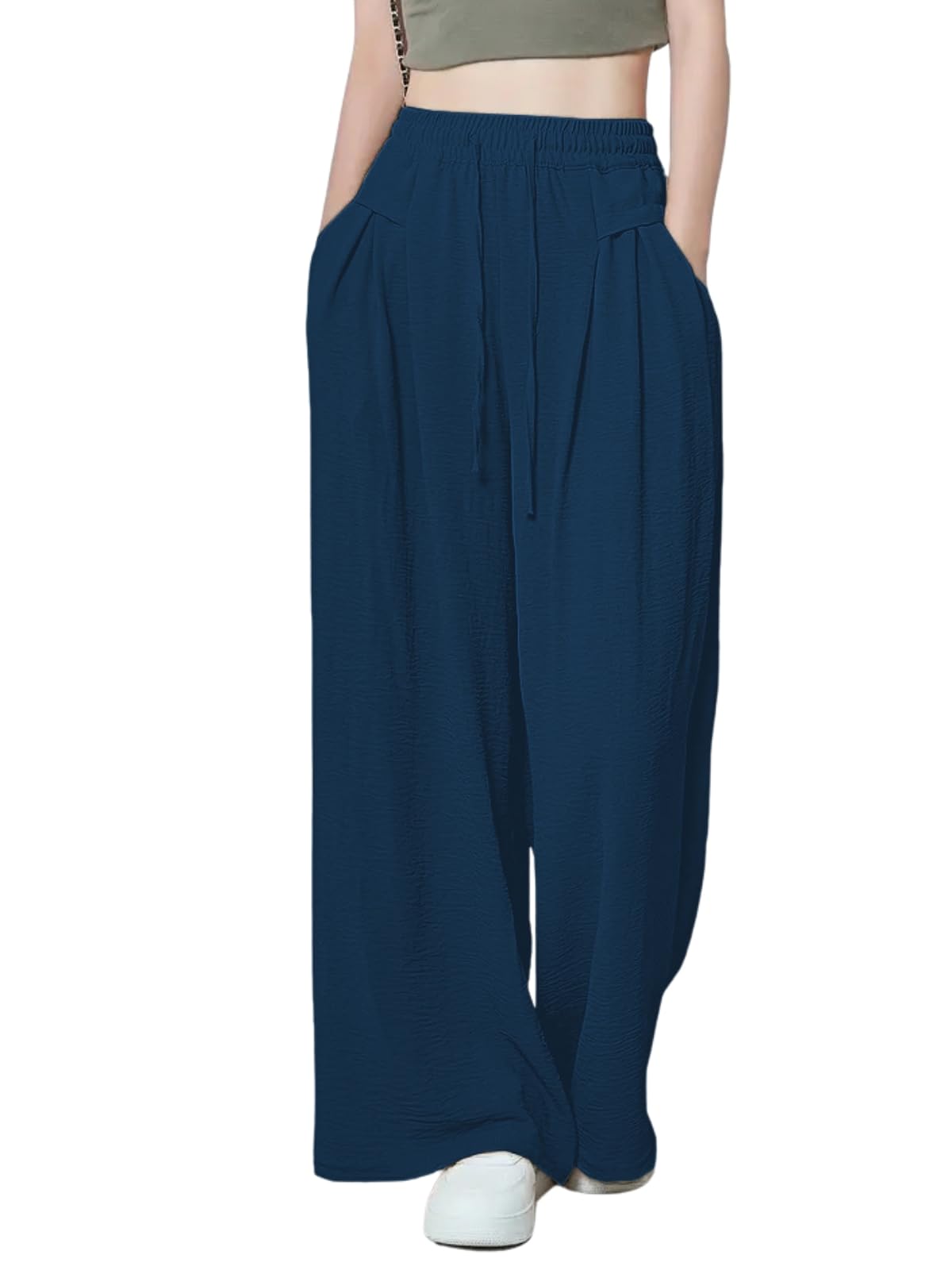 GRECIILOOKS Women's Loose High Rise Trousers - Blue