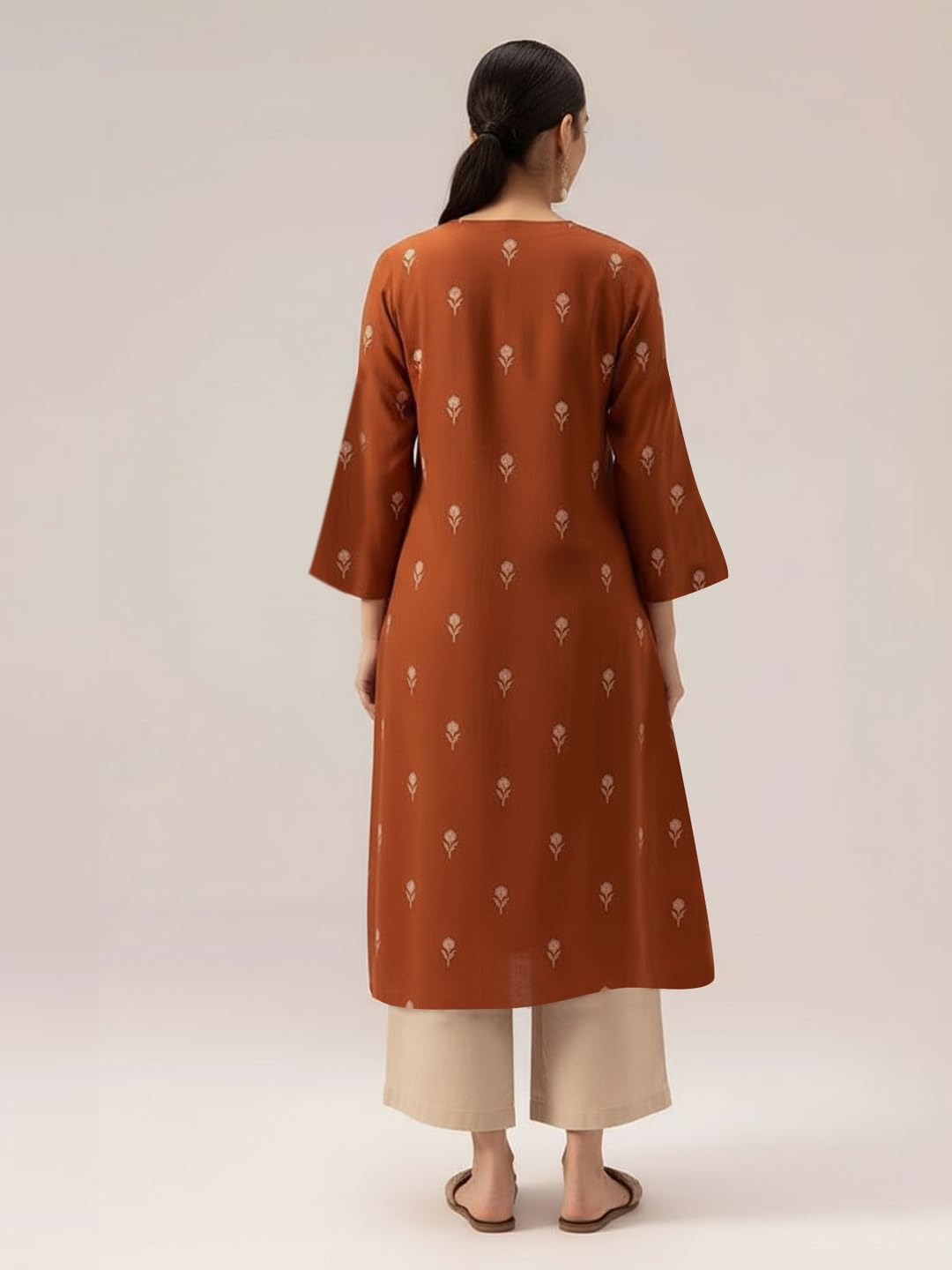 ANNI DESIGNER Cream Floral Rayon Kurta Set - Image 2