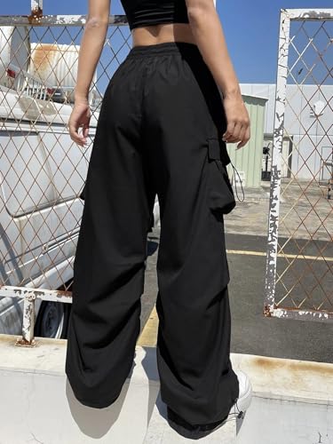 GRECIILOOKS Women's High-Rise Cotton Cargo Pants - Black - Image 2