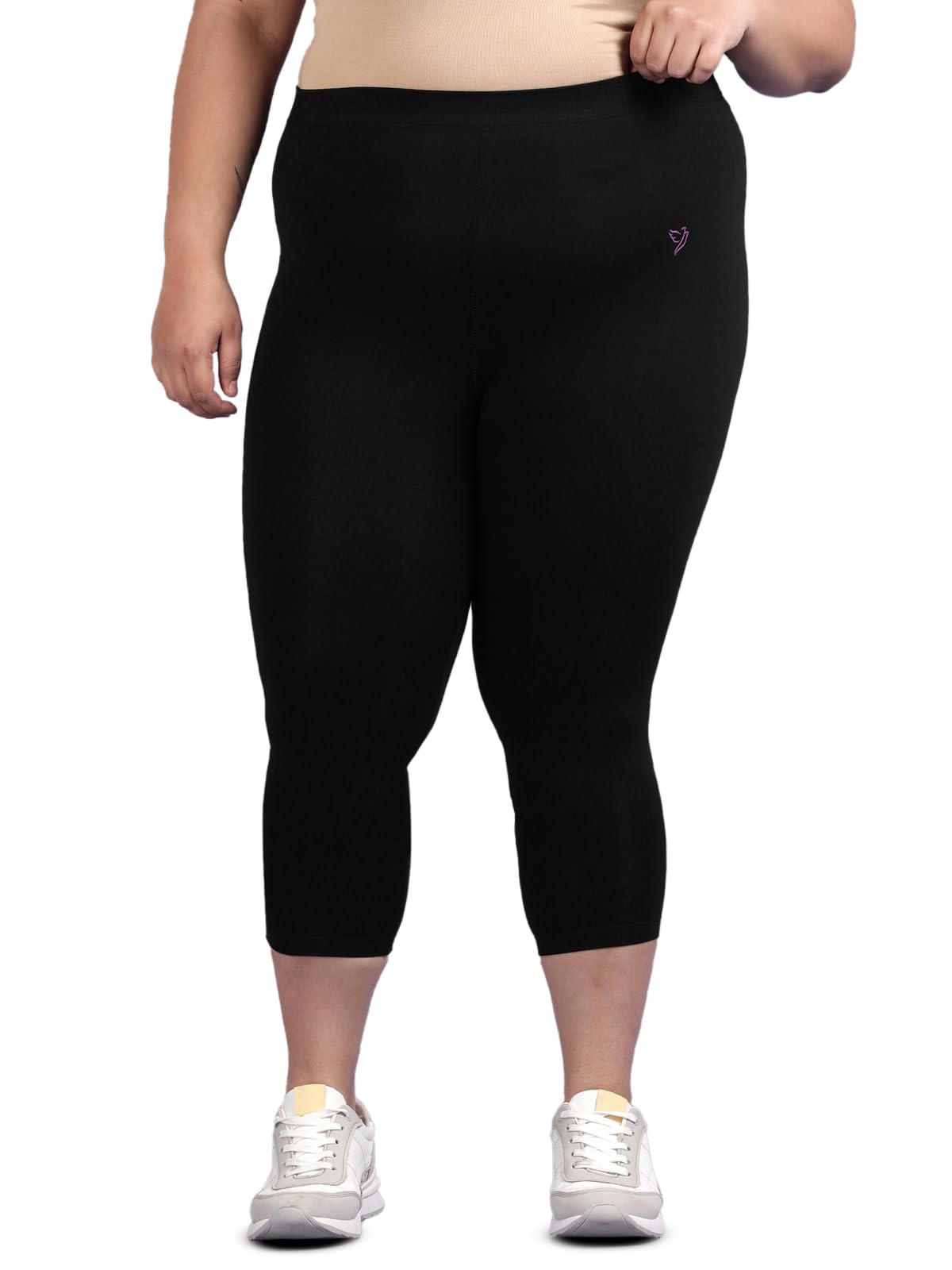 TWIN BIRDS Cotton Capri Leggings for Women - Carbon Black