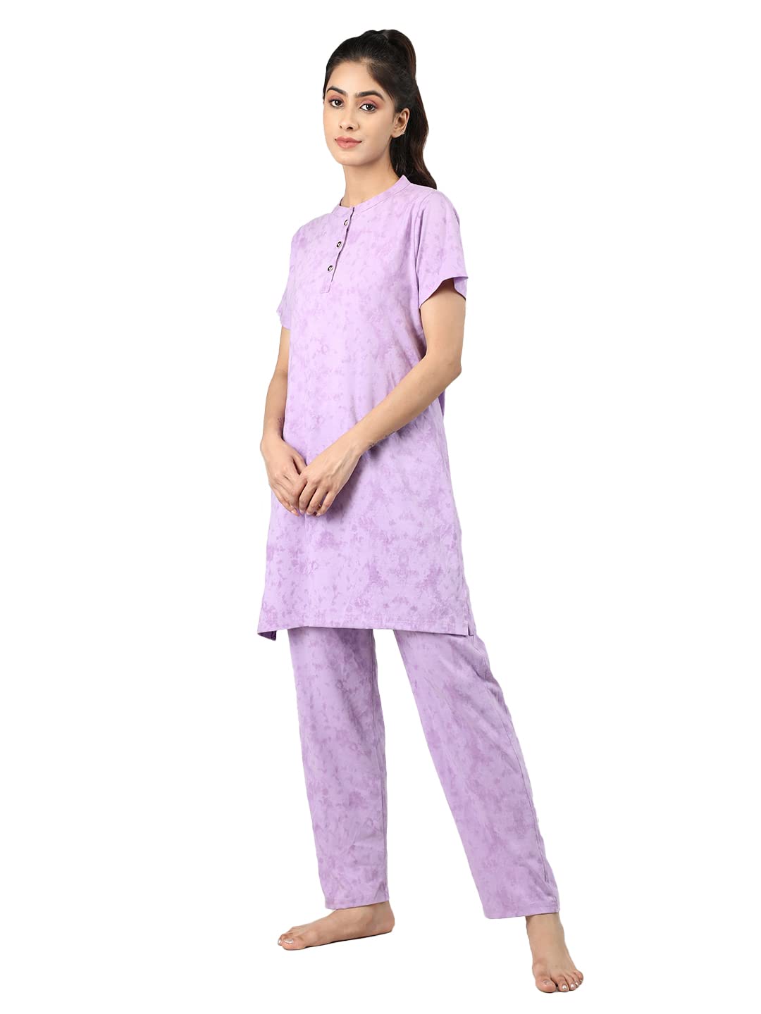 Duchess Women's Cotton Tie-Dye Night Suit - Lavender - Image 4
