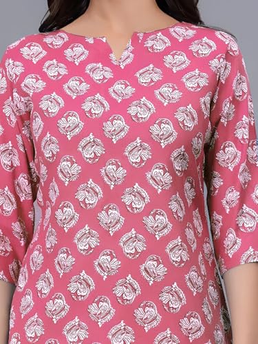 GarbGlide Women's Printed Cotton Blend Kurti - Pink Black - Image 4