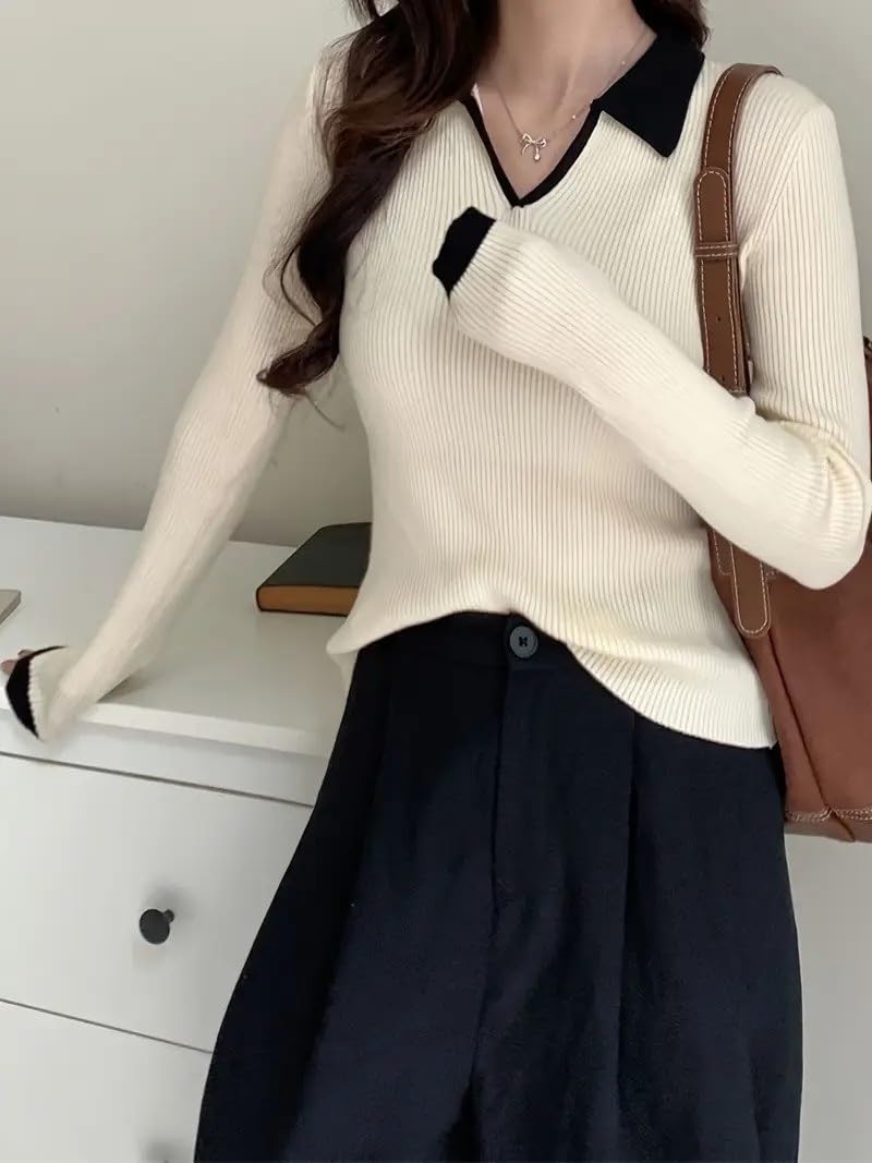 WANQUILA Beige Contrast Collar T-Shirt for Women - Image 4