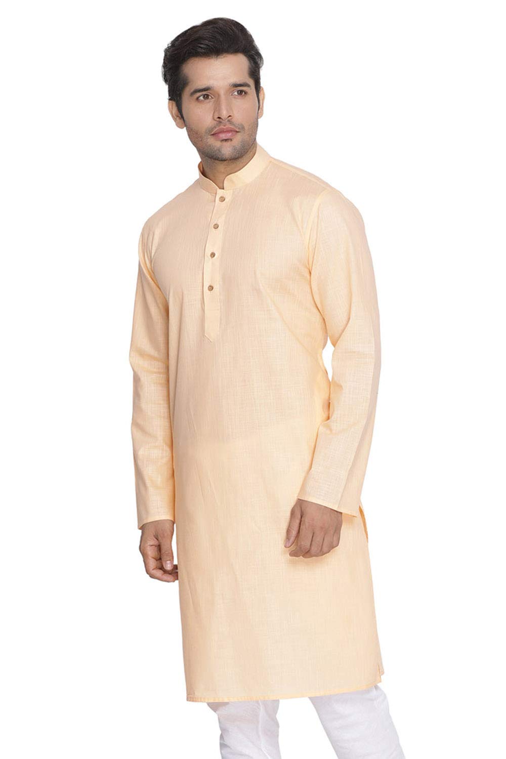 VASTRAMAY Mens Cotton Linen Kurta - Fawn - Image 2