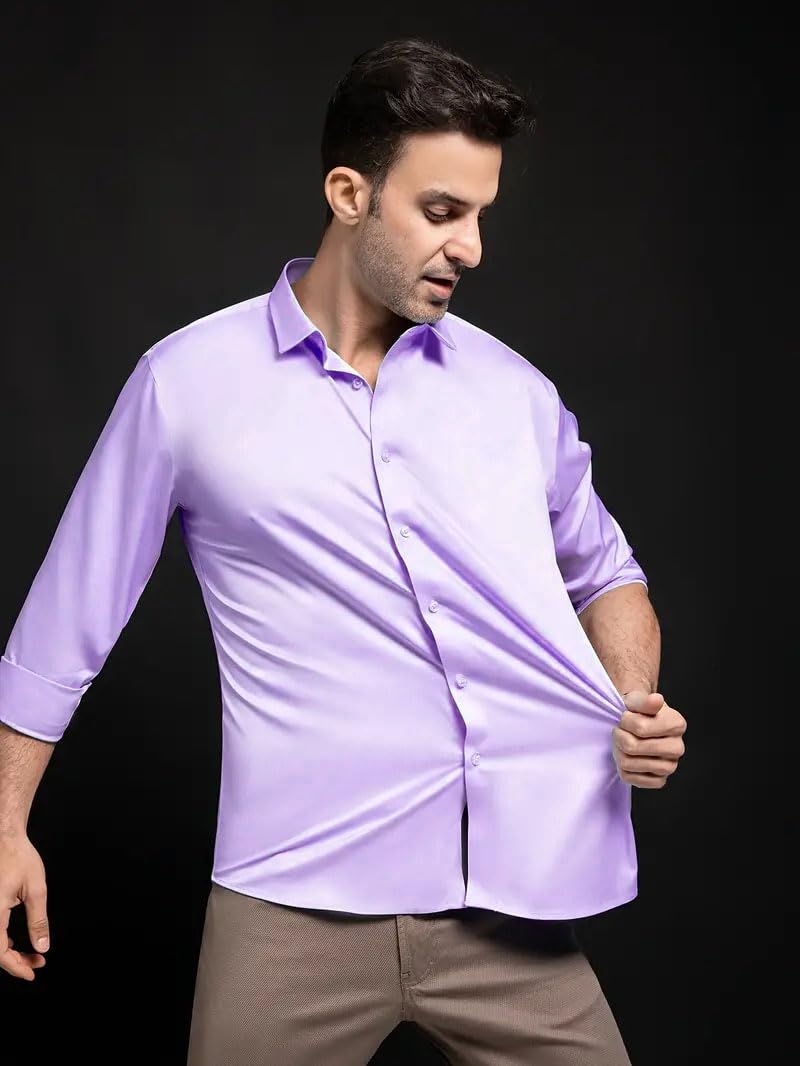 IndoPrimo Men Satin Casual Shirt - Lovender - Image 3