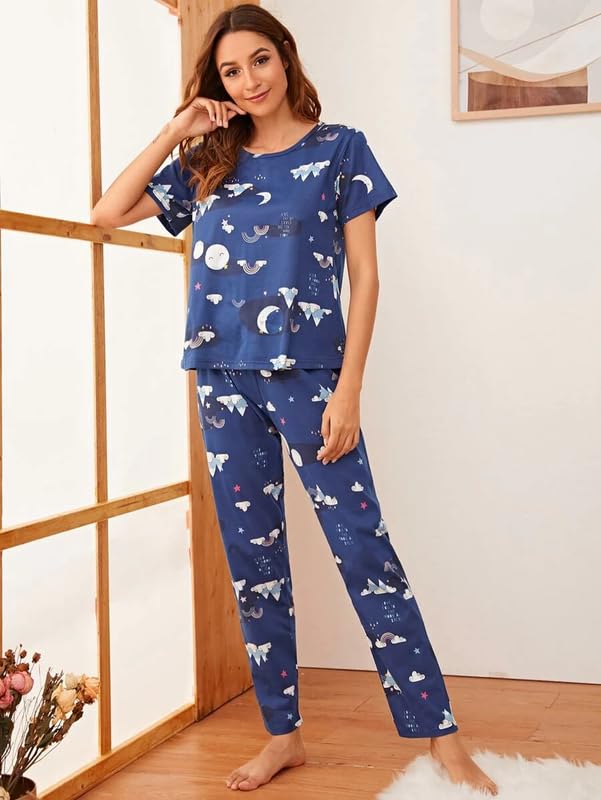 SMOWKLY Navy Blue Printed Night Suit for Women - Image 3