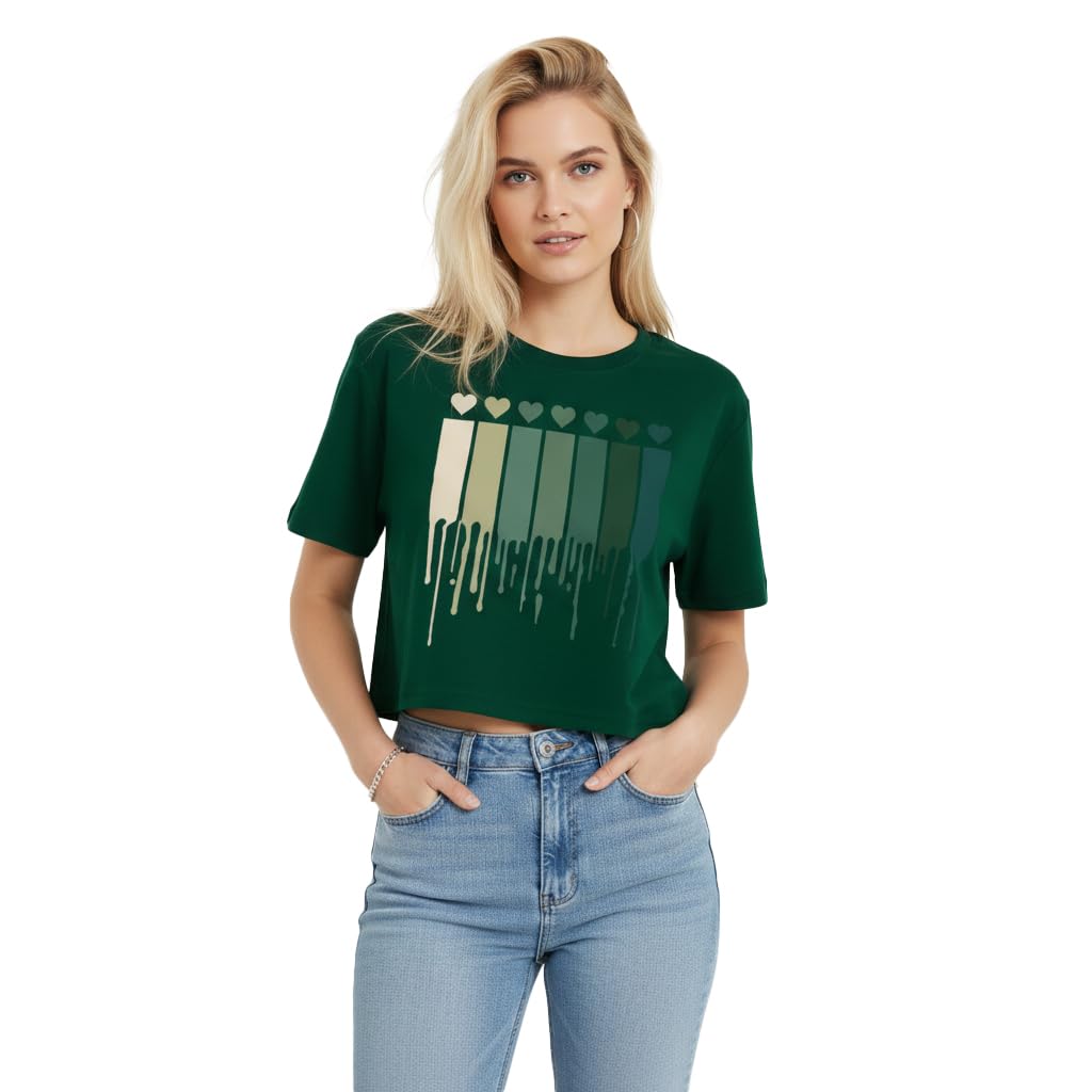 TOPLOT Heart Printed Crop Top for Women - Olive