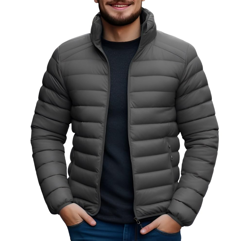 Grey Puffer Bomber Jacket for Men