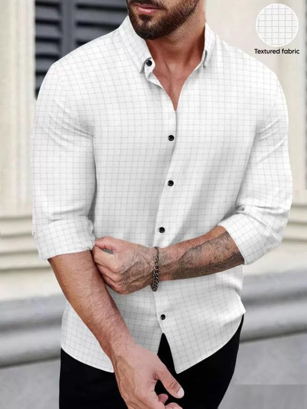 DEELMO Men Button Down Dress Shirt - White - Image 3