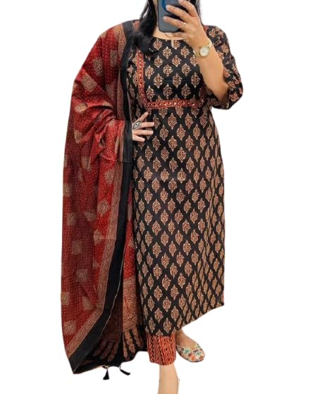 Veqreqmeq Kurta Palazzo Set with Dupatta - Red