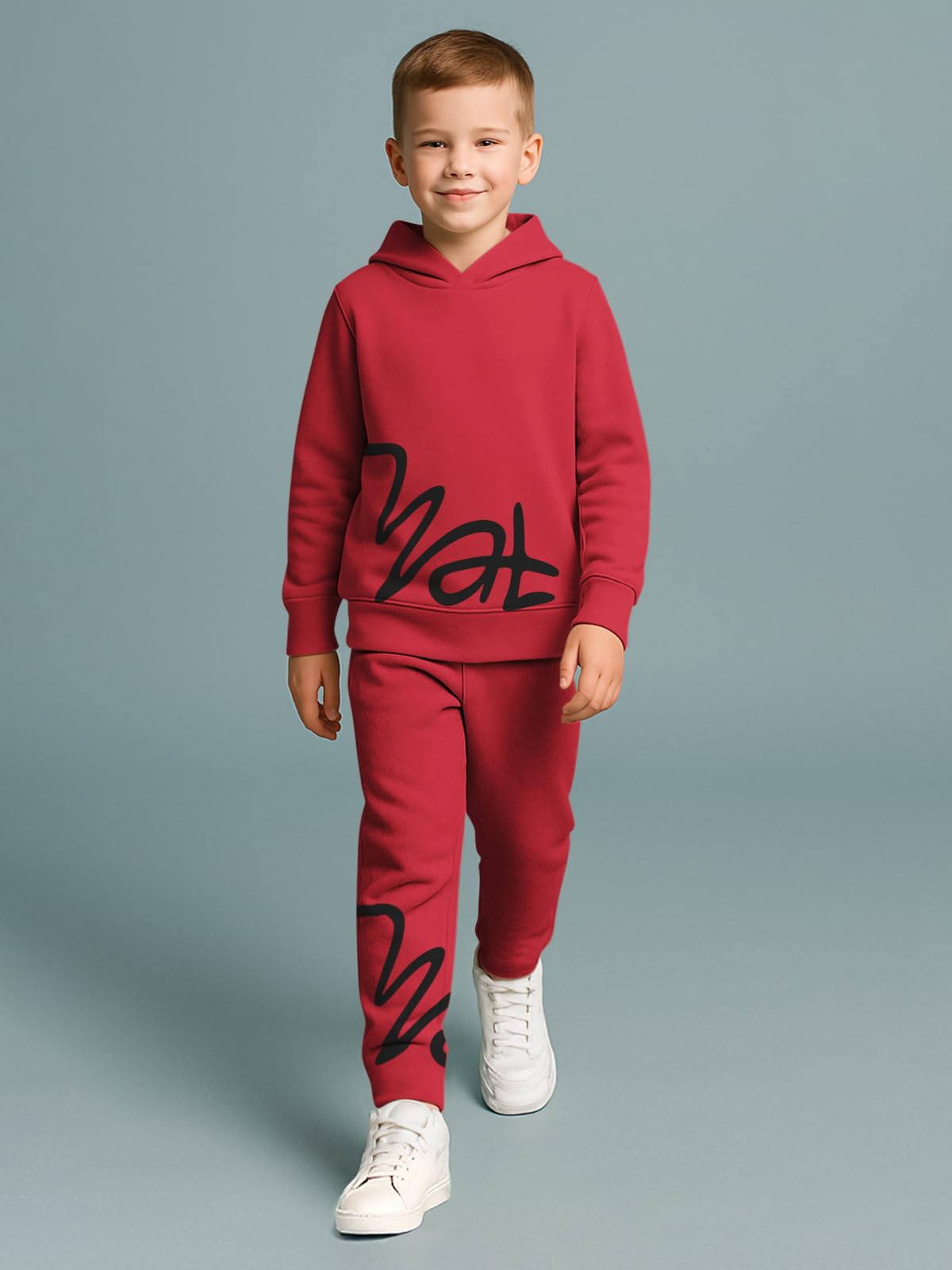 HELLCAT Boys Hoodie Sweatshirt and Trackpant Set - Maroon - Image 2