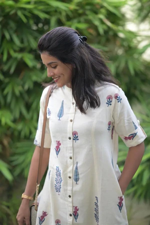 ANNI DESIGNER Cream Rayon Viscose Kurta Pant Set for Women - Image 5