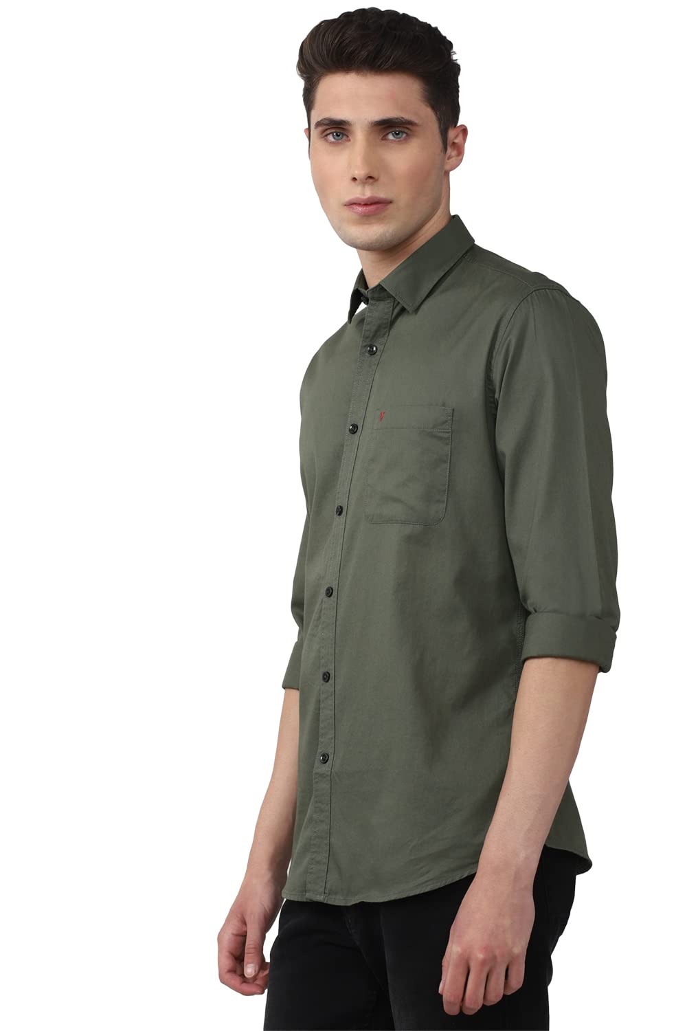Van Heusen Men's Solid Slim Fit Shirt - Olive - Image 2