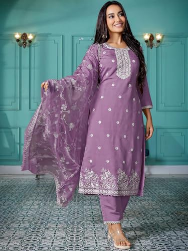 SHIENZY Women's Embroidered Kurta Pant Dupatta - Image 3