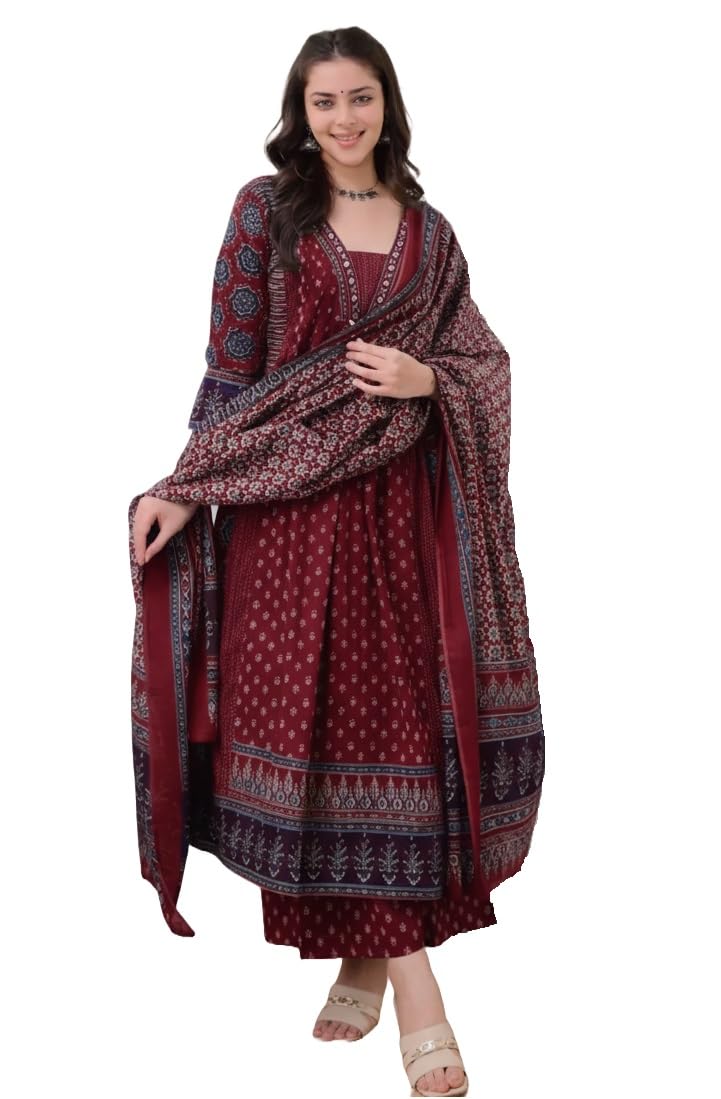 KLOSIA Anarkali Kurta Set for Women - Maroon