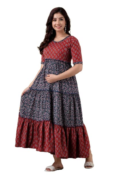 SKY FAB Women Maternity Feeding Maxi Dress - Maroon