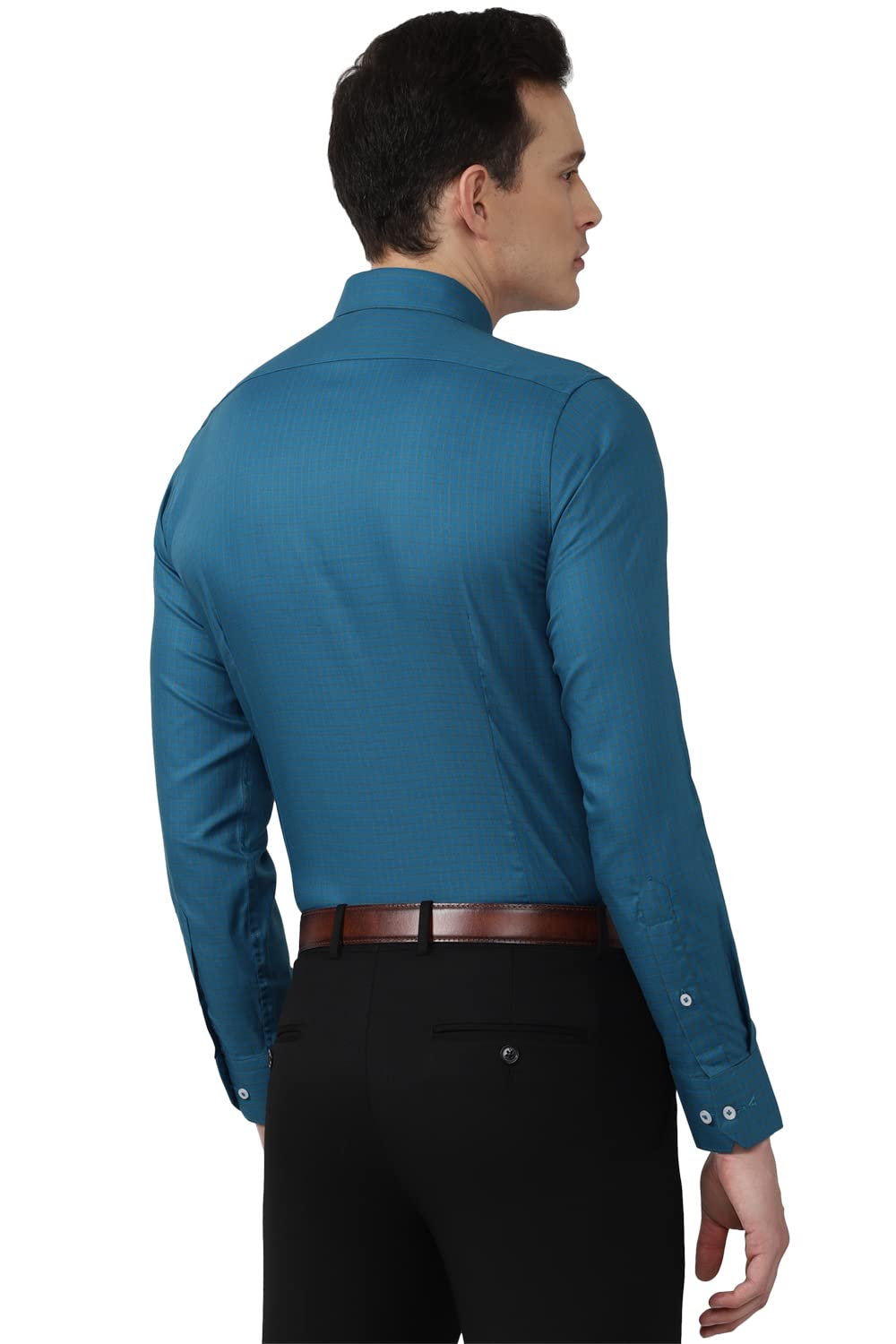 Van Heusen Men's Cotton Solid Slim Fit Shirt - Teal - Image 3
