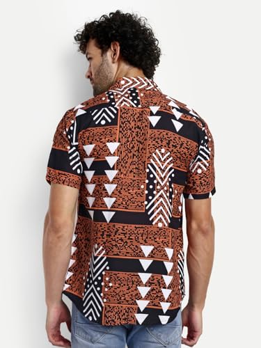 Leriya Fashion Men's Printed Rayon Shirt - Brown - Image 2