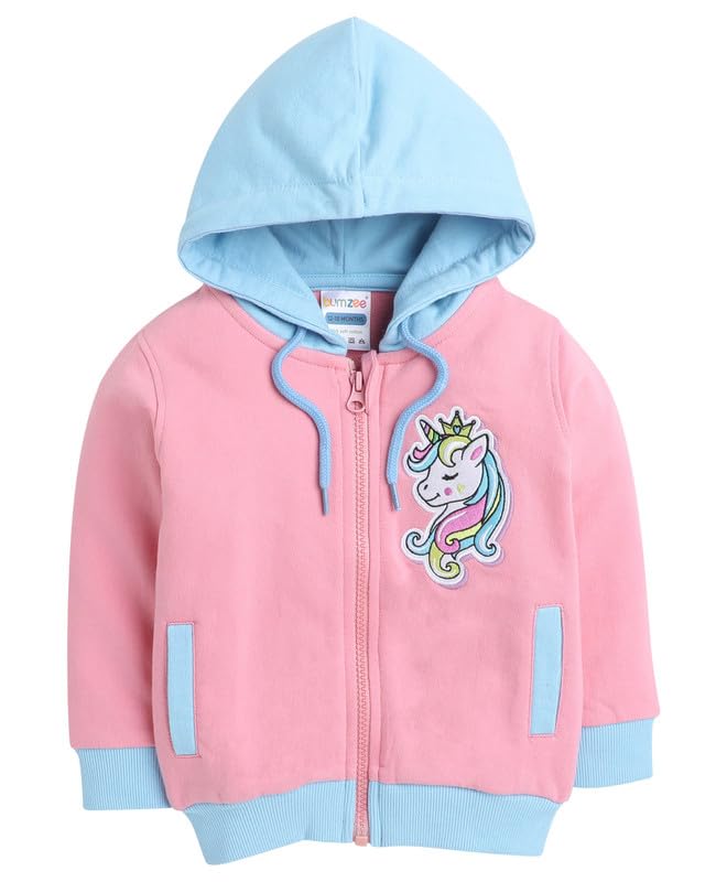 BUMZEE Baby Pink Girls Hooded Sweatshirt