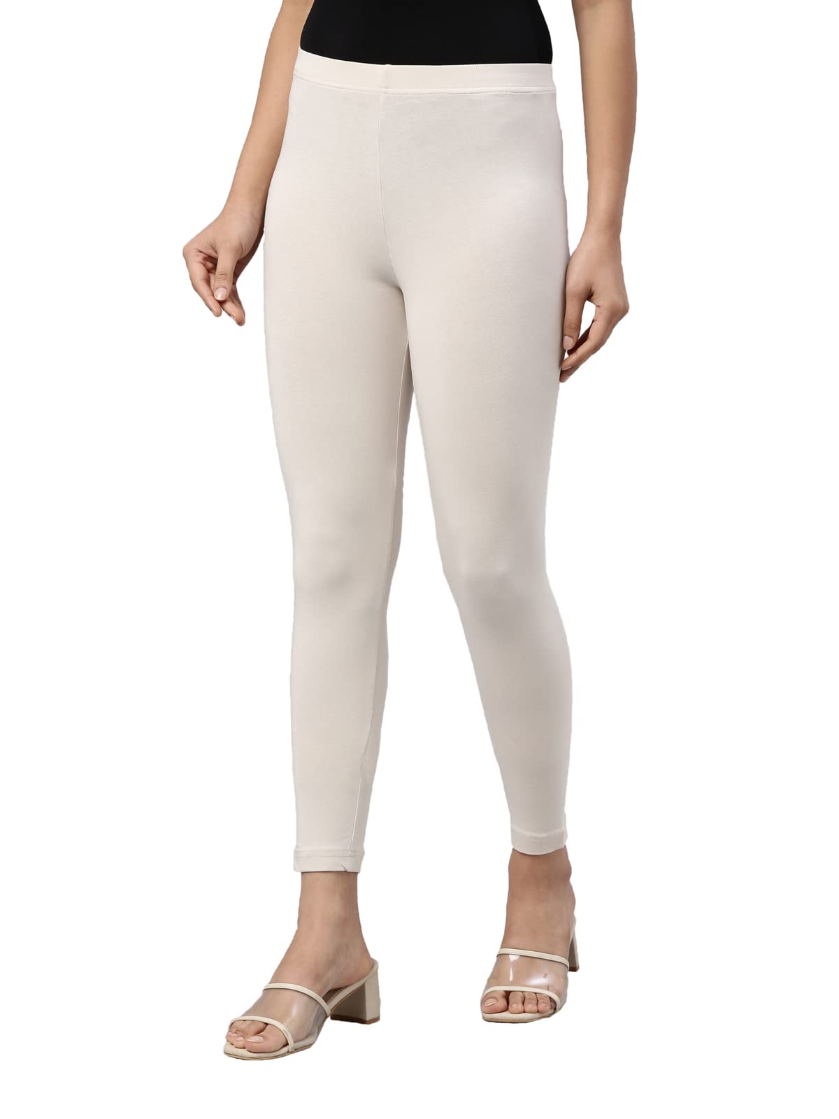 GO COLORS Cotton Leggings for Women - Dark Cream - Image 2