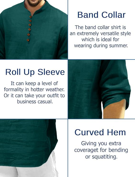 ROYALSCOUT Men's Solid Short Kurta - Green - Image 4