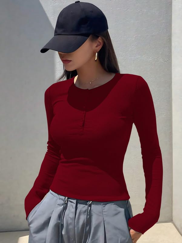 Dream Beauty Fashion Maroon Henley Neck Top for Women - Image 4