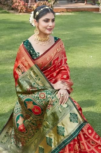 Yashika Banarasi Kanjivaram Silk Saree - Red Patola Prints - Image 2
