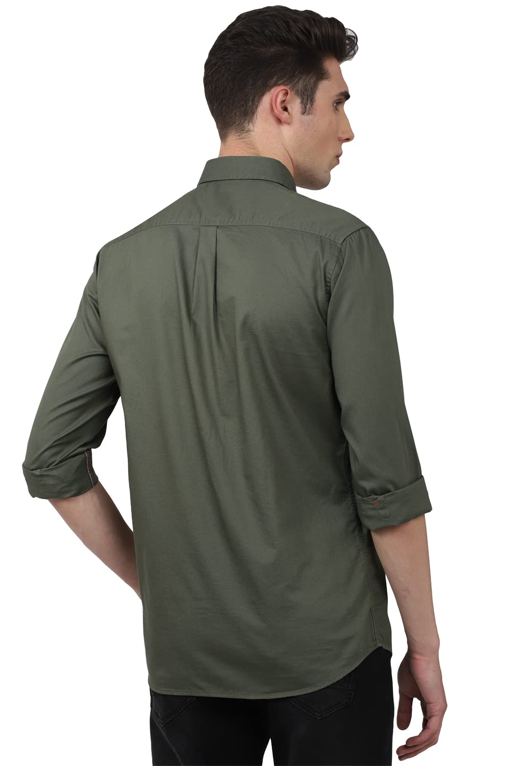 Van Heusen Men's Solid Slim Fit Shirt - Olive - Image 3
