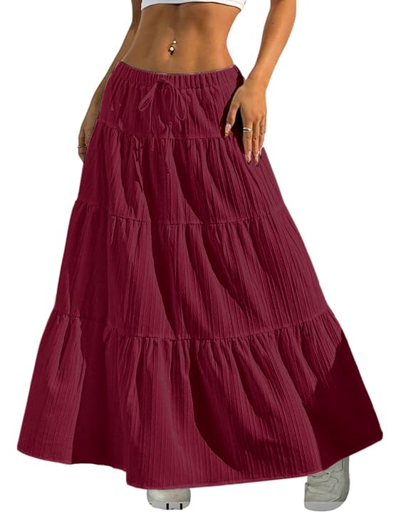 Jawdrobe Women's Georgette Ruffle Hem Skirt - Maroon