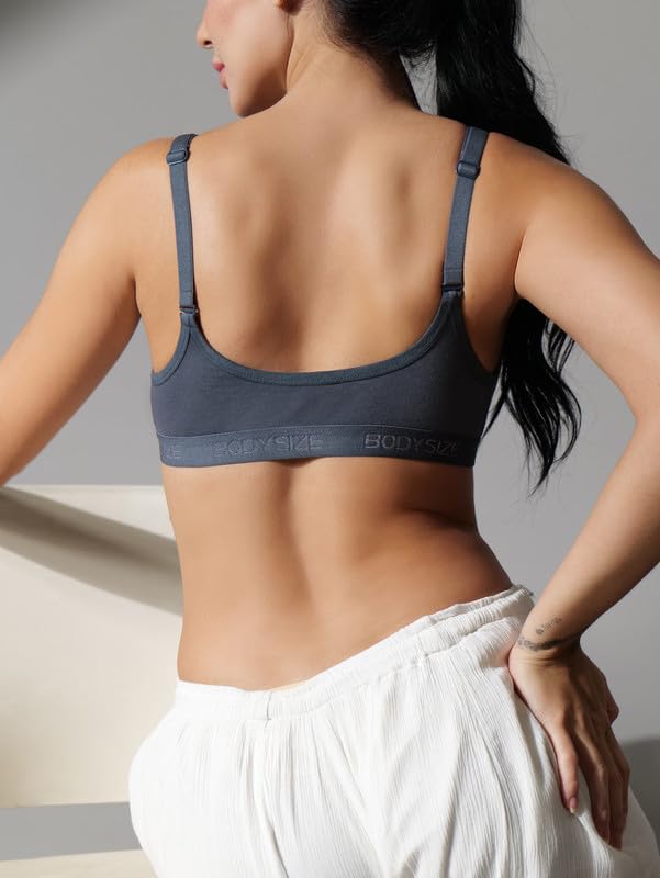 BODYSIZE Front Open Bra for Women - Grey Cotton - Image 4