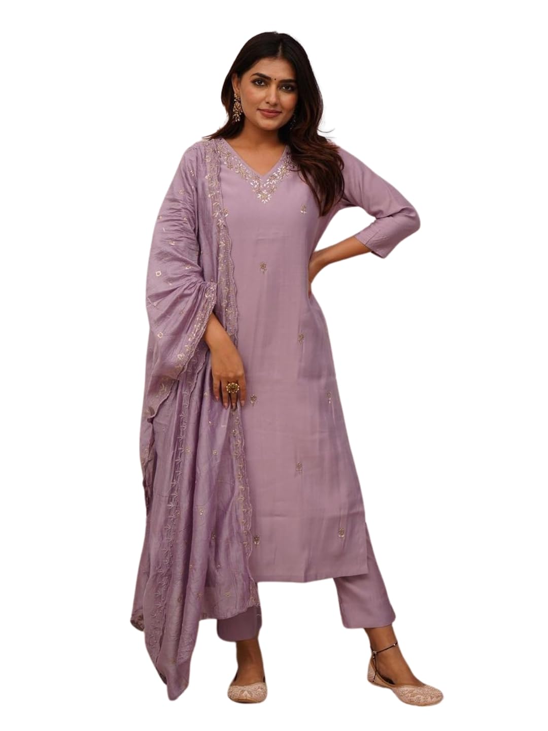 Naixa Women's Embroidered Kurta Set - Onion - Image 2