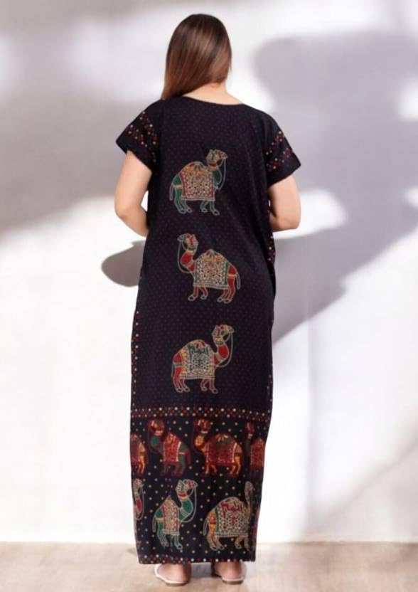 GarbGlide Women's Cotton Printed Kaftan Night Dress - Image 3