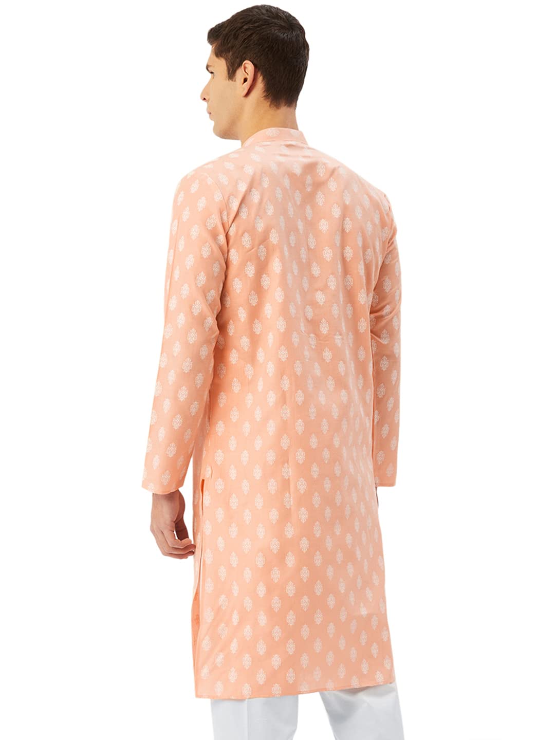 Jompers Men's Cotton Floral Printed Kurta - Peach - Image 2