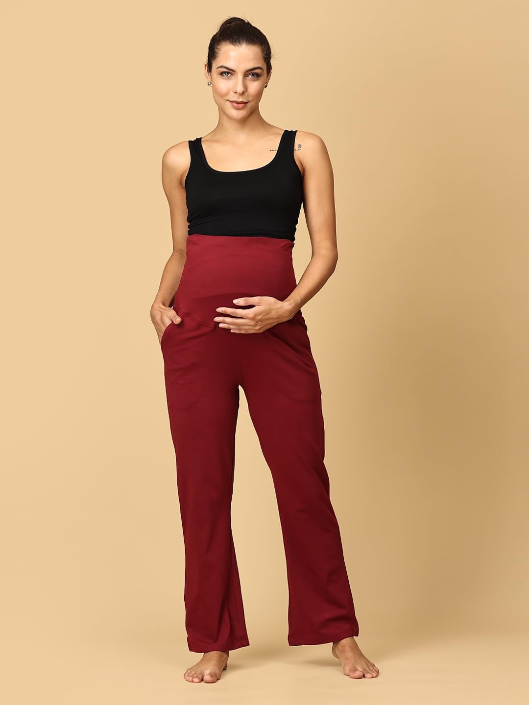 The Mom Store Maternity Track Pants - Maroon Navy Black - Image 2