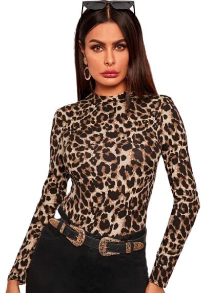 Empire Leopard Print High Neck Top for Women
