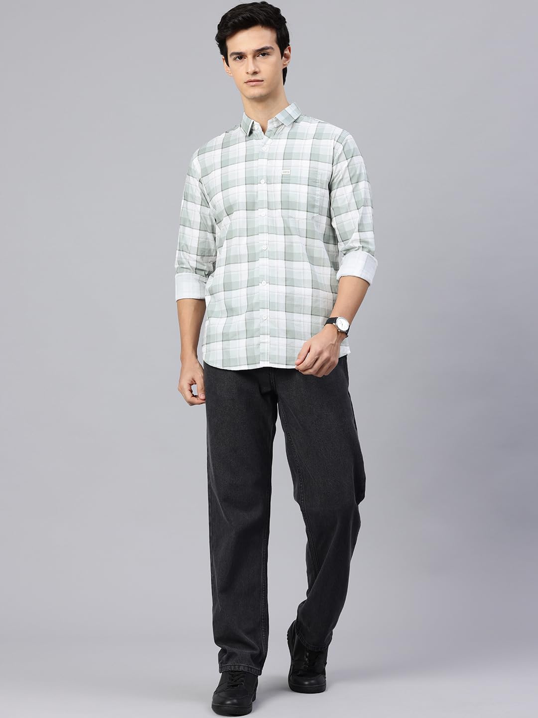 Majestic Man Checked Shirt for Men - Dusty Green - Image 5