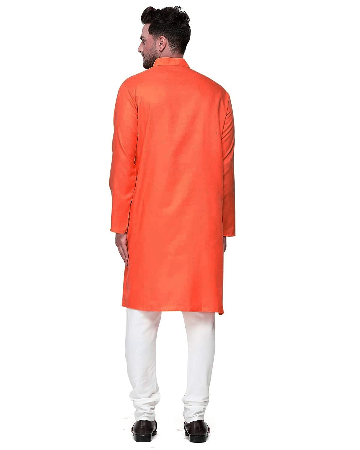 Enmozz Men's Cotton Blend Straight Kurta - Orange - Image 2