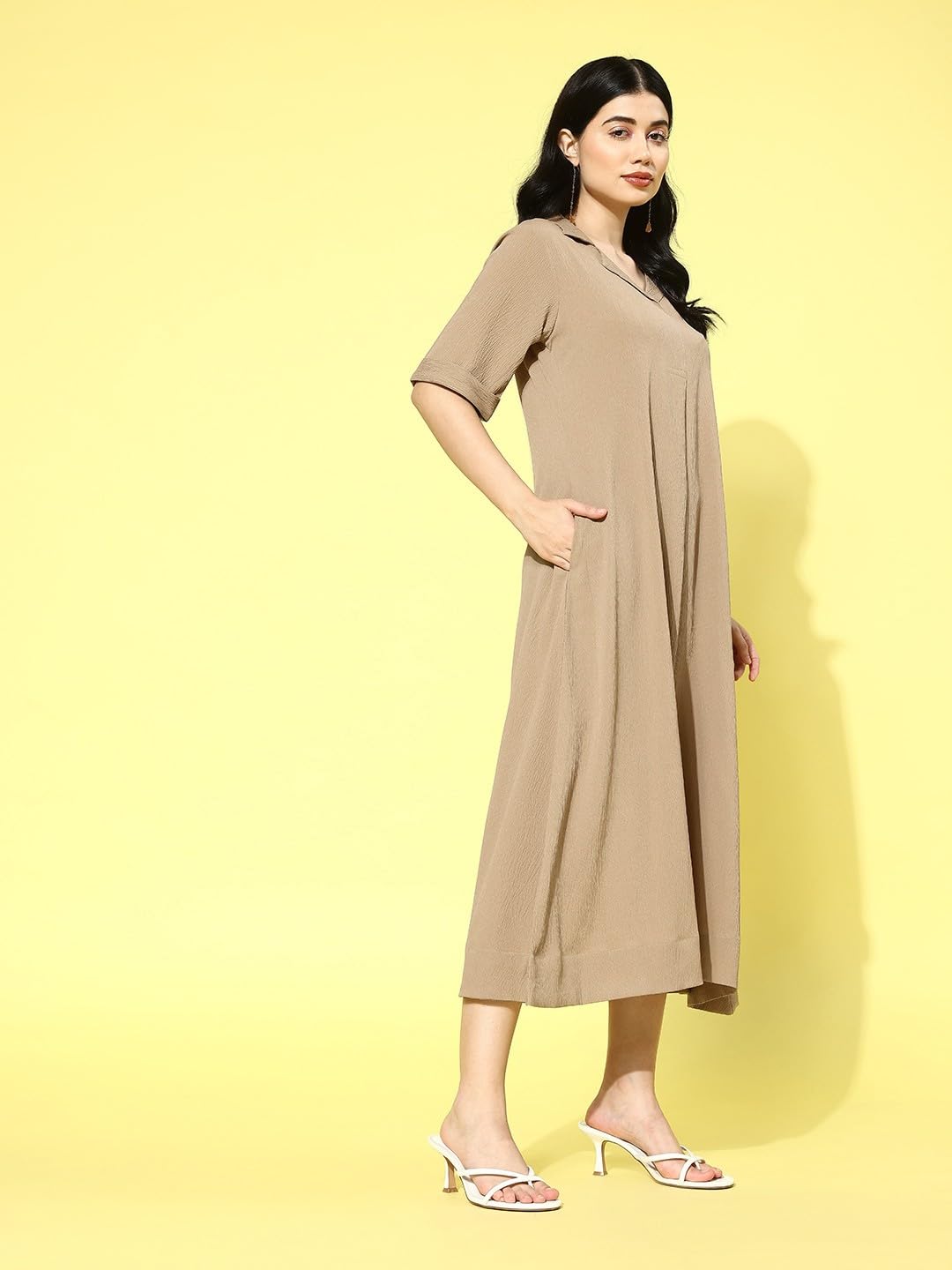 Varanga Women Beige A-Line Dress - Image 3