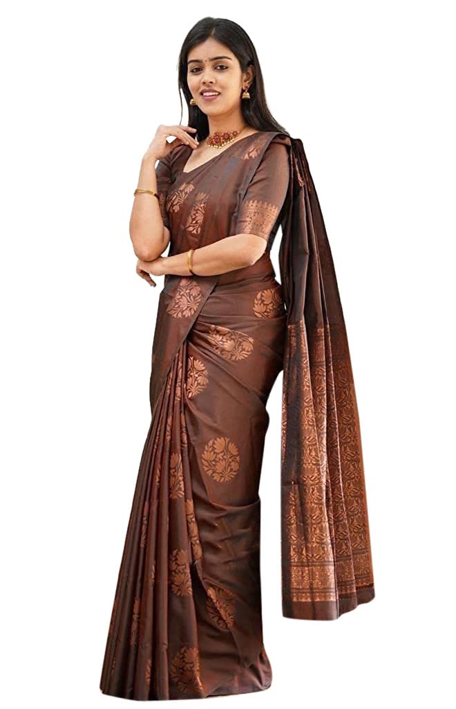 Yashika Brown Banarasi Cotton Silk Saree for Women