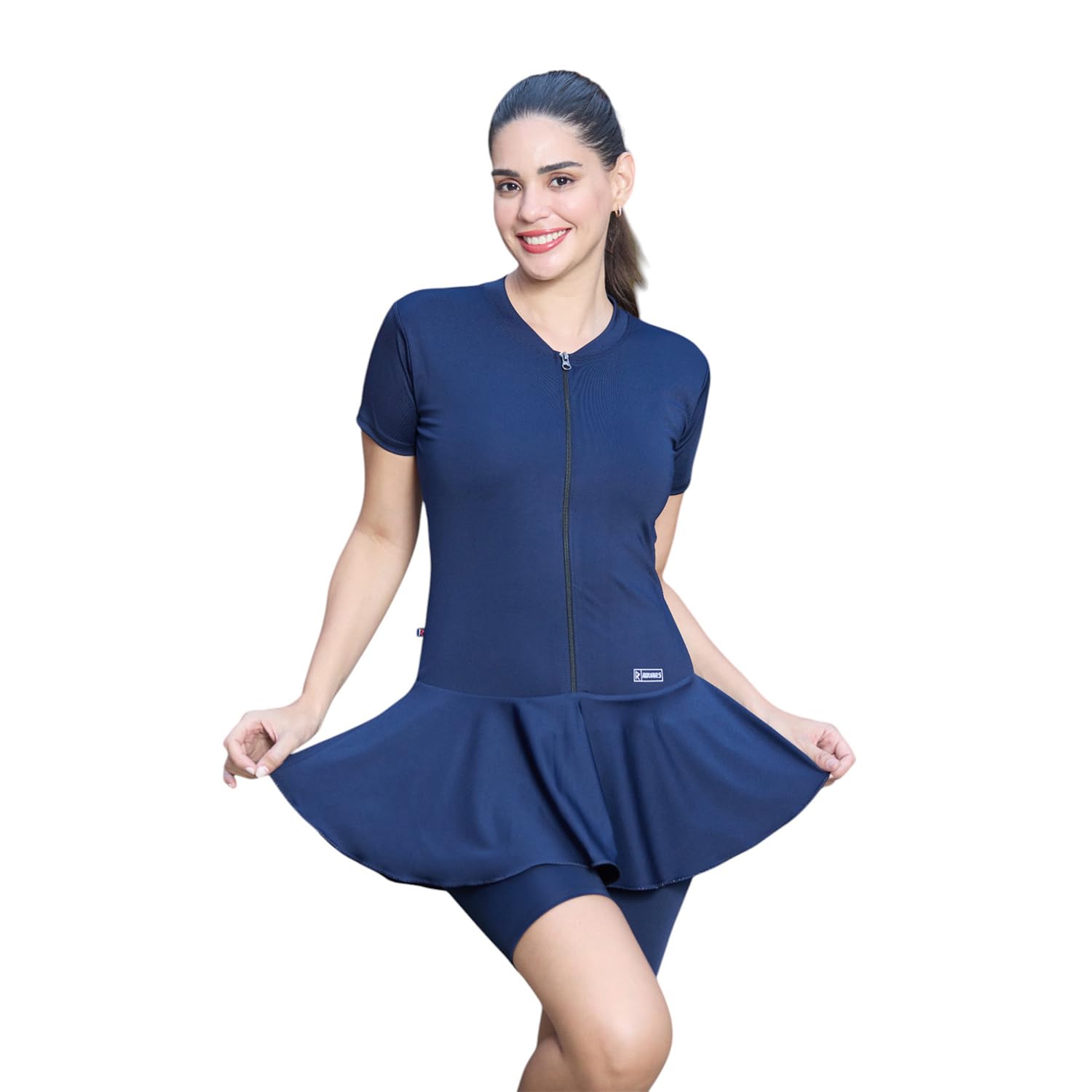 ROVARS Women Frock Style Swimming Costume - Navy Blue