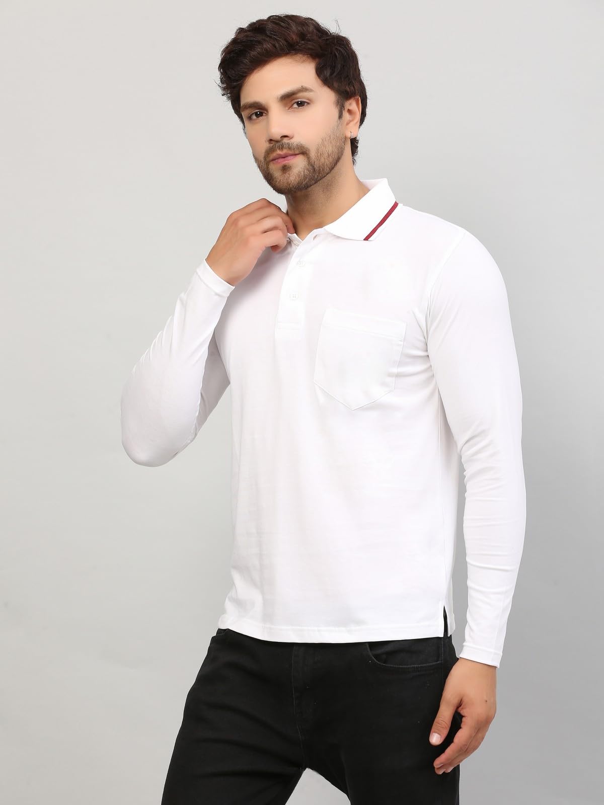 ALARM Polo Shirt for Men with Pocket - White Brown - Image 5