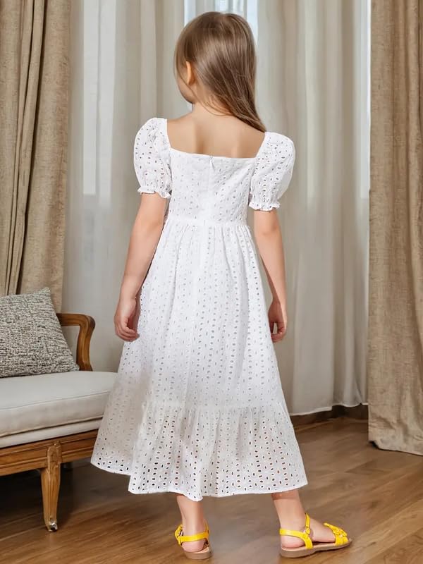 Niren Enterprise White Eyelet Cotton Dress for Girls - Image 2