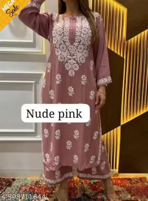 Shree Balaji Women Embroidered Chikankari Kurti - Cream - Image 3