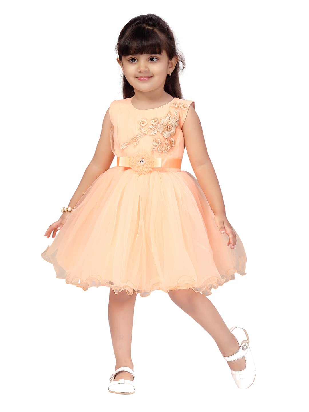 Aarika Girl's Peach A-Line Dress