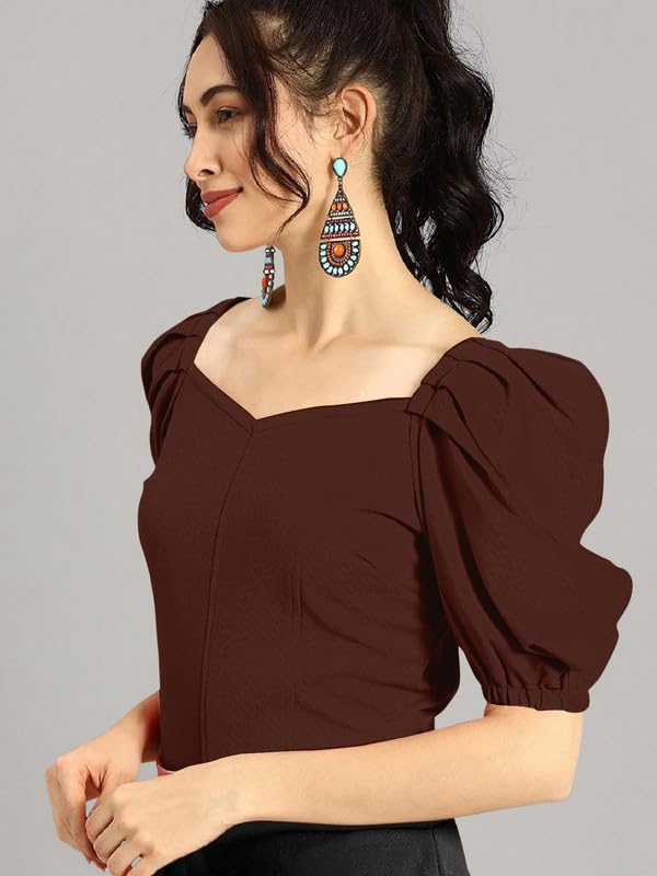 Dream Beauty Women V-Neck Casual Top - Coffee Brown - Image 2