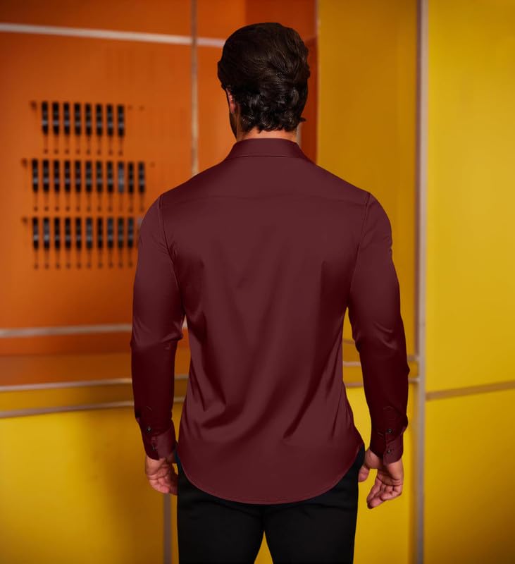 MADHAVISTA Men's Satin Formal Shirt - Maroon - Image 2