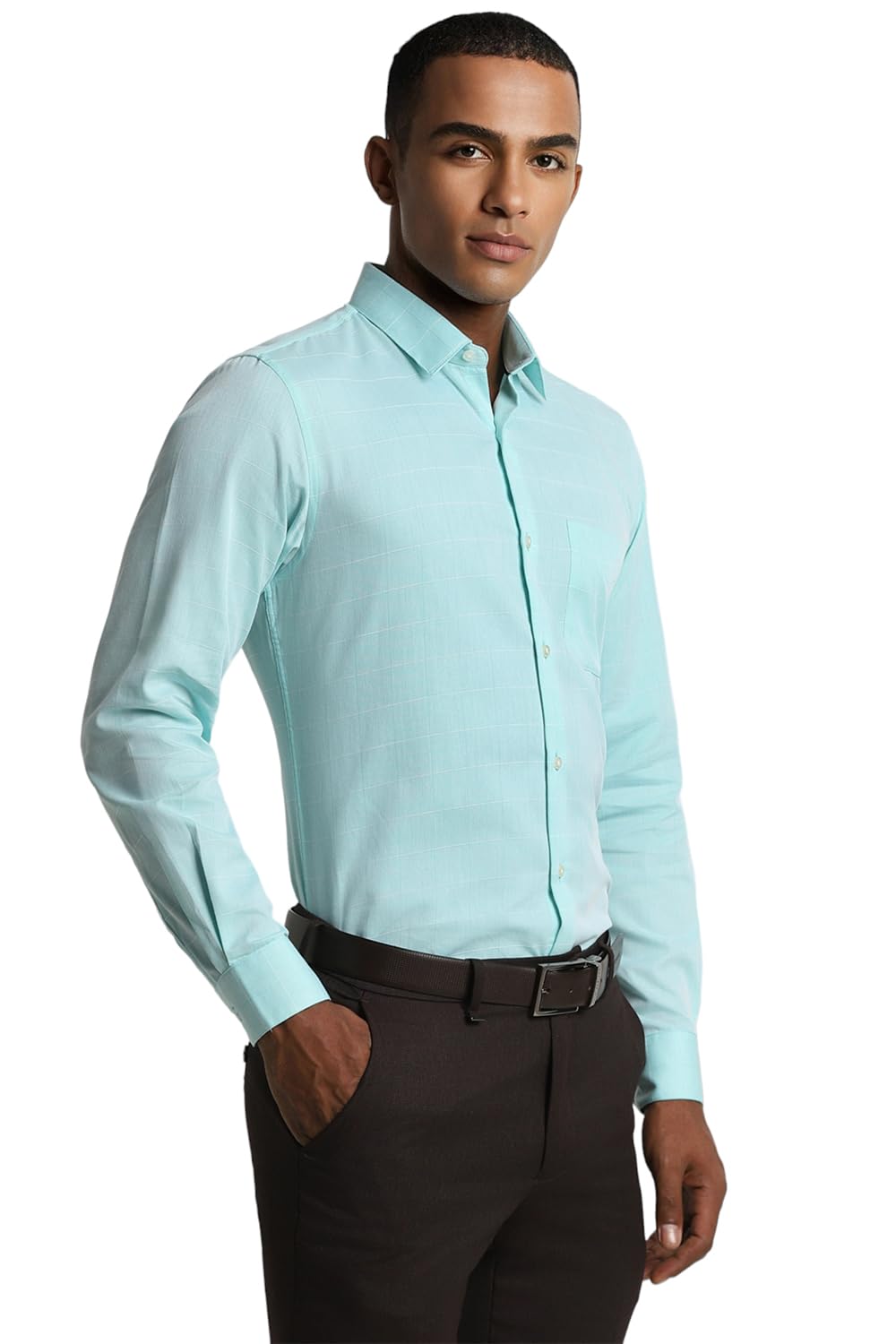 Peter England Checks Shirt for Men - Aqua Blue - Image 2