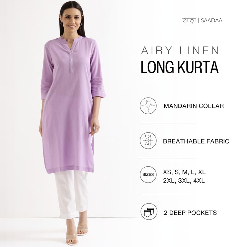 SAADAA Women's Linen Kurta - Lilac - Image 3
