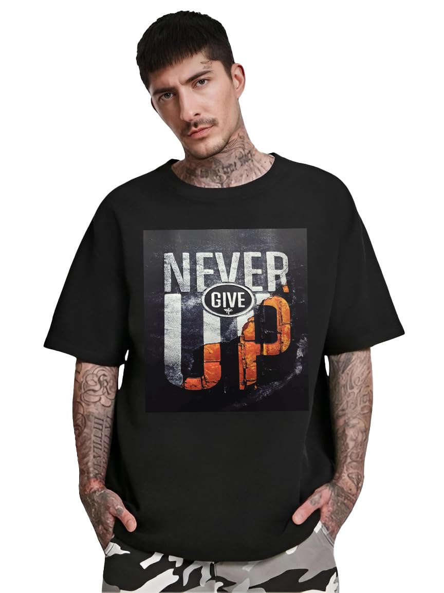 CHKOKKO Printed Round Neck T Shirt for Men - Black